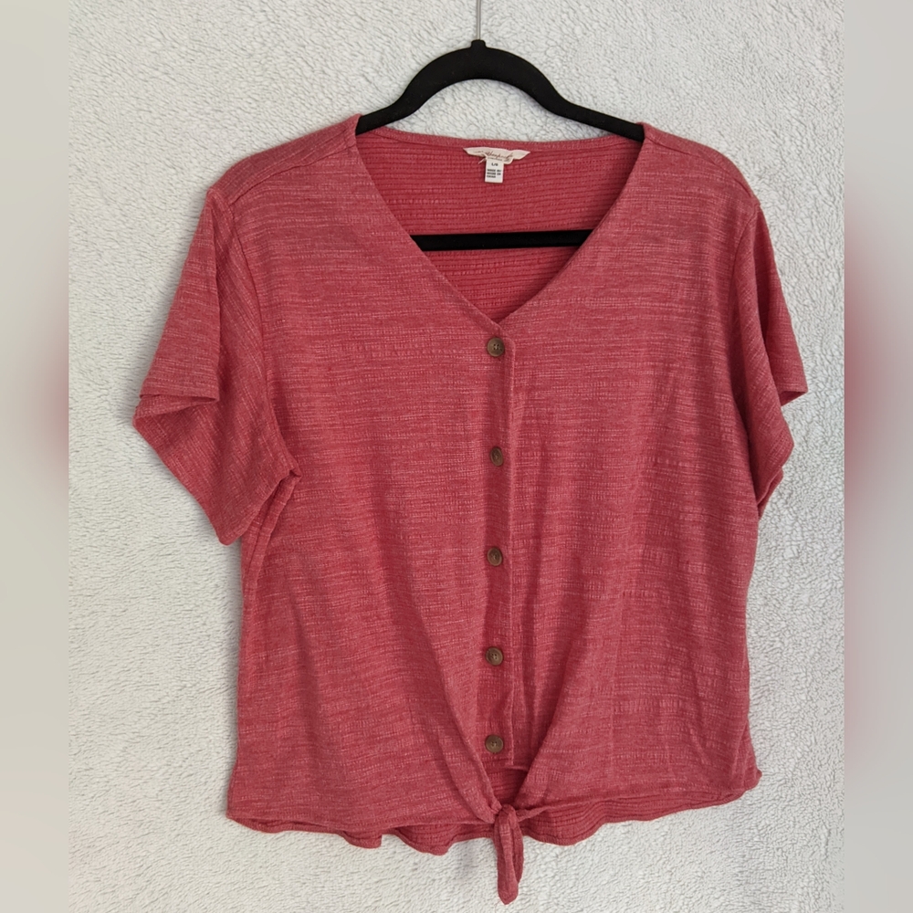 Weatherproof Vintage Large Button Down Blouse, Tie Bottom, Red